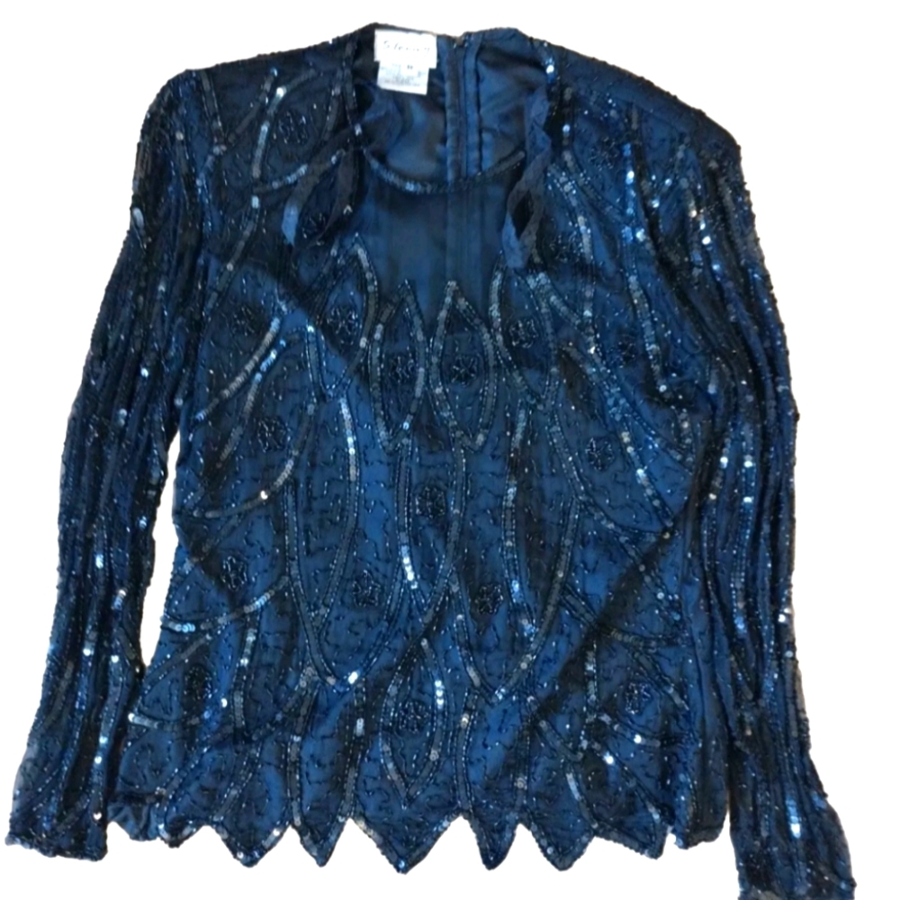 STENAY Black Beaded Silk Cocktail Top Size M